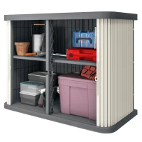 Outsunny Cofre de Almacenamiento Exterior 480 L, 2 Niveles con Puertas Correderas Resistente a los UV, 120,5x59,5x92cm, Gris(m-11)