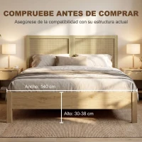 HOMCOM Cabecero de Cama de Ratán Bohemio 140 cm Cabezal de Cama Cabecero para Dormitorio Roble(m-5)
