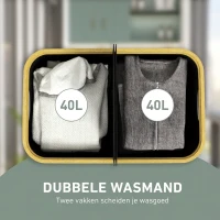 HOMCOM Dubbele wasmand met deksel, 80L opvouwbare wasverzamelaar met handgrepen(m-4)