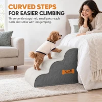 PawHut Dog Steps for Bed and Sofa, 3-Step Non-Slip Dog Stairs with Removable Washable Cover, Carry Handle, Light Grey(m-4)