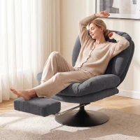 HOMCOM Sillón de Salón con Reposapiés Ajustable y Giratorio 360° de Lino Respaldo Forma Abanico Acolchado Grueso Gris Oscuro(m-7)