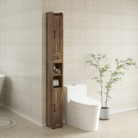 HOMCOM Coluna de Casa de Banho com 2 Portas, Compartimento Aberto, Prateleiras Ajustáveis e Suporte para Papel Higiénico, 20x20x185 cm, Castanho Acinzentado(m-9)