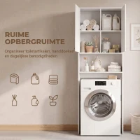 HOMCOM Kast voor boven de wasmachine, hoge badkamerkast met 2 deuren en open vak, 66 x 24 x 191 cm, wit(m-4)