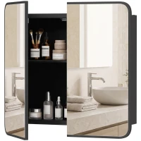 HOMCOM Bathroom Medicine Mirror Cabinet, Bathroom Wall Cabinet with Storage, Magnetic Doors and Adjustable Shelf, Black(m-15)