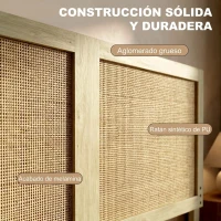 HOMCOM Cabecero de Cama de Ratán Bohemio 140 cm Cabezal de Cama Cabecero para Dormitorio Roble(m-7)