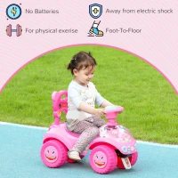 AIYAPLAY Loopauto voor kinderen, duwwagen met claxon, licht, muziek, stuur, opbergruimte onder de zitting, roze(m-8)