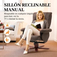 HOMCOM Sillón Relax Reclinable con Reposapiés Tapizado en Tejido Técnico Marco de Madera  Función Basculante Marrón Oscuro(m-4)