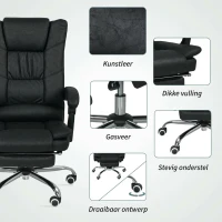 Vinsetto Massagestoel Bureau met Massagefunctie, incl. Voetensteun, Verstelbaar, 64 cm x 70 cm x 118 cm, Zwart(m-7)
