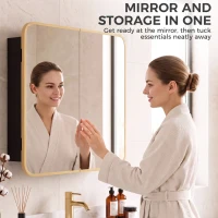 HOMCOM Bathroom Medicine Mirror Cabinet, Bathroom Wall Cabinet with Storage, Magnetic Doors and Adjustable Shelf, Natural(m-7)