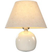 HOMCOM Lámpara de Mesa Vintage Lámpara de Mesita de Noche con Base de Cerámica Pantalla de Lino Interruptor Basculante Crema(m-7)