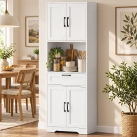 HOMCOM Alacena de Cocina de 170 cm con 4 Puertas Cierre Suave Cajón Estantes Ajustables Encimera para Microondas Blanco(m-9)