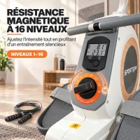 SPORTNOW Rameur magnétique 16 niveaux avec écran LCD et support de téléphone, rangement vertical, pour l'entraînement à domicile(m-5)