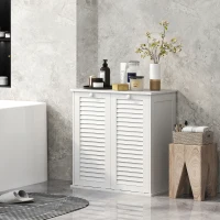 HOMCOM Mueble Ropa Sucia de Baño 2 Compartimentos y Puertas de Lamas para Cocina Salón Lavandería 70x38x73 cm Blanco(m-7)