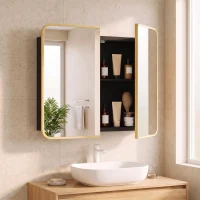 HOMCOM Bathroom Medicine Mirror Cabinet, Bathroom Wall Cabinet with Storage, Magnetic Doors and Adjustable Shelf, Natural(m-2)
