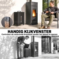 Outsunny Metalen pelletbak op wielen, 30 kg pelletopslag met zeef en kijkvenster, 36,5 x 36,5 x 61,5 cm(m-6)