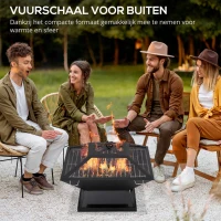 Outsunny vuurschaal met vonkenbescherming grillrooster vuurkorf open haard voor BBQ(m-4)