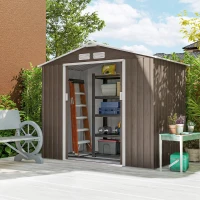 Outsunny Abri de Jardin 2,42 m² - Remise pour Outils avec Fondation - cabanon Porte verrouillable - tôle d'acier marron clair(m-10)