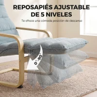 HOMCOM Butaca de Salón con Reposapiés Ajustable Tapizada en Terciopelo con Marco de Madera 67x93x105 cm Azul Claro(m-5)