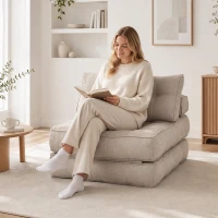 HOMCOM Cadeirão-Cama Convertível 3 em 1 Multifuncional Sofá Cama Individual com 2 Almofadas Branco Creme(m-10)