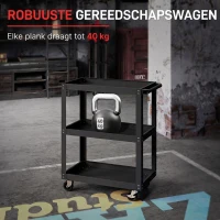 HOMCOM Gereedschapswagen met 3 legborden en zijhandgreep, 4 wielen, 70,5 x 35 x 82,5 cm, zwart(m-4)