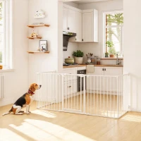 PawHut Haustierzaun, 5-Panel-Barriere mit Tür, faltbar, für kleine & mittelgroße Hunde, Kunststoff, Kohlenstoffstahl, Nylon, Weiß(m-2)