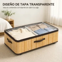 HOMCOM Juego de 2 Cajas de Almacenaje Bajo Cama con Ruedas 72L Tapa Transparente y Asa Marco Metálico 78,5x43x23 cm Natural(m-7)
