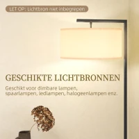 HOMCOM vloerlamp met E27-fitting, zwart met witte stoffen lampenkap, voetschakelaar, ijzer, 47 x 37 x 153 cm(m-6)