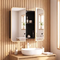 HOMCOM Bathroom Medicine Mirror Cabinet, Bathroom Wall Cabinet with Storage, Magnetic Doors and Adjustable Shelf, Natural(m-9)