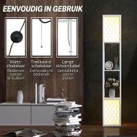 HOMCOM vloerlamp in modern design, 2 planken, trekkoordschakelaar, 26 x 26 x 156 cm, wit(m-6)