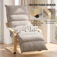 HOMCOM Butaca de Salón con Reposapiés Ajustable Tapizada en Terciopelo con Marco de Madera 67x93x105 cm Marrón Claro(m-7)