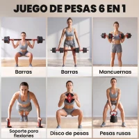 SPORTNOW Juego de Mancuernas Ajustables 25 kg 6 en 1 como Kettlebell Barra Mancuernas Soporte para Flexiones para Gimnasio Casa(m-4)