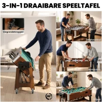 SPORTNOW 3-in-1 Multi Speltafel Draaibaar | Multifunctionele Speeltafel met Biljart, Tafelvoetbal, Airhockey & Opbergvak(m-4)