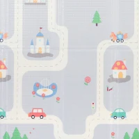 AIYAPLAY Opvouwbare dubbelzijdige baby speelmat met verkeers- en dinosaurusmotief, 200 x 180 cm, voor kinderen van 0-3 jaar(m-11)