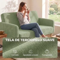 HOMCOM Sofá de 2 Plazas de 160 cm Tacto Aterciopelado Acolchado Grueso Asiento Amplio y Patas de Madera de Caucho Verde(m-5)