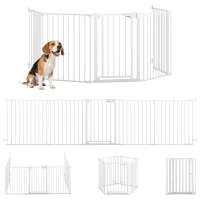 PawHut Haustierzaun, 5-Panel-Barriere mit Tür, faltbar, für kleine & mittelgroße Hunde, Kunststoff, Kohlenstoffstahl, Nylon, Weiß(m-12)