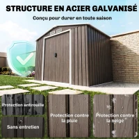 Outsunny Abri de Jardin 2,42 m² - Remise pour Outils avec Fondation - cabanon Porte verrouillable - tôle d'acier marron clair(m-4)