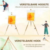 Vinsetto Houten schildersezel, natuurlijk beukenhout, in hoogte verstelbaar, inklapbaar.(m-4)
