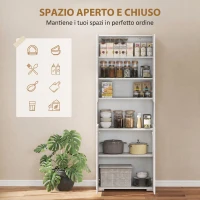 HOMCOM Credenza Cucina Alta 180cm, Mobile Dispensa con Ante Soft-Close, Ripiano Aperto, 2 Armadietti, Ripiani Regolabili, Mobile Cucina Moderno per Sala da Pranzo Soggiorno, Bianco Lucido(m-5)