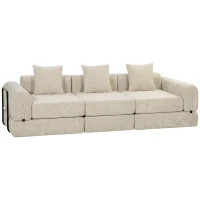 HOMCOM Sofá Cama Plegable 245 cm, Sofá Comprimido 3 Plazas Modular en Chenilla con Asiento amplio, 3 Cojines, Beige(m-11)