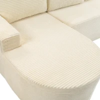 HOMCOM Canapé d'Angle 3 Places en Velours Côtelé, Canapé Compressé en L 235cm, Méridienne Incurvée, Assise Profonde, Beige(m-13)