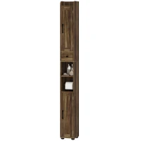 HOMCOM Coluna de Casa de Banho com 2 Portas, Compartimento Aberto, Prateleiras Ajustáveis e Suporte para Papel Higiénico, 20x20x185 cm, Castanho Acinzentado(m-11)