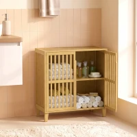 HOMCOM Armario de Baño de Bambú Mueble Auxiliar de Baño con 2 Puertas Ventiladas y Estante Ajustable 72x35x78,8 cm Natural(m-2)