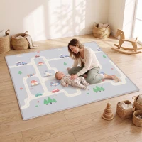 AIYAPLAY Opvouwbare dubbelzijdige baby speelmat met verkeers- en dinosaurusmotief, 200 x 180 cm, voor kinderen van 0-3 jaar(m-2)