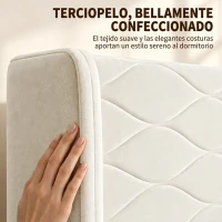 HOMCOM Cama Tapizada 140x200 cm con Cabecero Acolchado con Alas de Terciopelo Láminas de Madera Fácil Montaje Beige(m-5)