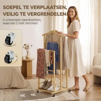 HOMCOM Bamboe kledingrek op wielen, compact, met hangers, ophangstangen, opbergvak en onderrek, eikenlook(m-6)