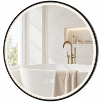 HOMCOM Bathroom Mirror with LED Lights, 60cm Round LED Bathroom Mirror with 3 Colours Dimmable, Bluetooth, Anti-Fog, Black(m-15)