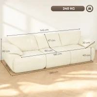 HOMCOM 3-Sitzer-Sofa, 260 cm, Chenille, rahmenloses Modulsofa mit extra breiter, tiefer Sitzfläche, breiten Armlehnen(m-3)
