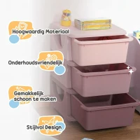HOMCOM kinderzitbank met opbergruimte kistbank speelgoedkist met schuiflades drie niveausSpeelgoedopbergbox voor de kinderkamer 3-6 jaar kindermeubel roze 37 x 37 x 56,5 cm(m-7)