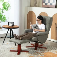 HOMCOM Sillón Relax Reclinable con Reposapiés Tapizado en Tejido Técnico Marco de Madera  Función Basculante Gris(m-2)