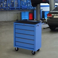 HOMCOM® werkplaatswagen verrijdbaar, afsluitbaar met 5 schuifladen, gereedschap wagen verrijdbare gereedschapswagen gereedschapskist schuifladen blauw(m-7)